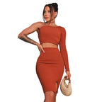 Damen asymmetrisches Crop-Top und figurbetonter Minirock-Set EB