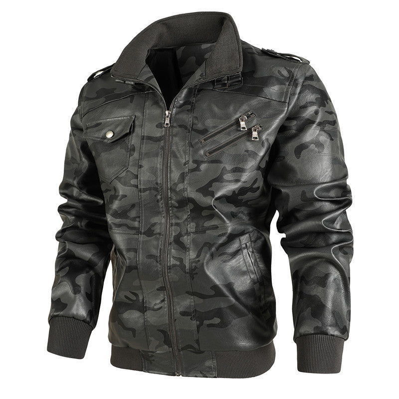 Herren modische Kunstlederjacke im Camouflage-Design mit praktischen Taschen R&B