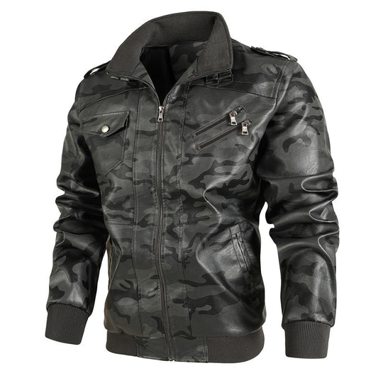 Herren modische Kunstlederjacke im Camouflage-Design mit praktischen Taschen R&B