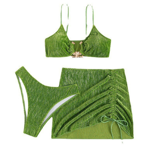 Damen Triangel-Bikini-Set mit Rüschendesign und modischem Rock R&B