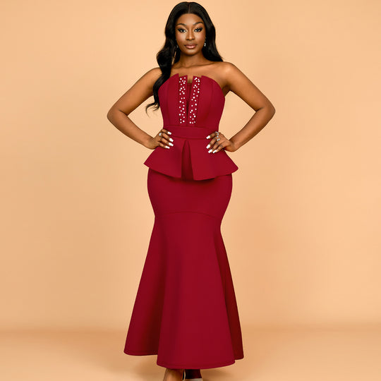 Damen Abendkleid mit schimmernden Details und voluminösem Peplum R&B