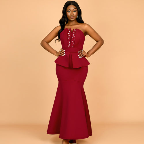 Damen Elegantes Peplum Abendkleid mit herzförmigem Ausschnitt und glitzernden Akzenten R&B