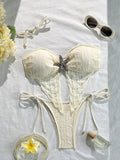 Damen Bandeau-Bikini mit spielerischen Riemchen und Luxus-Applikation R&B