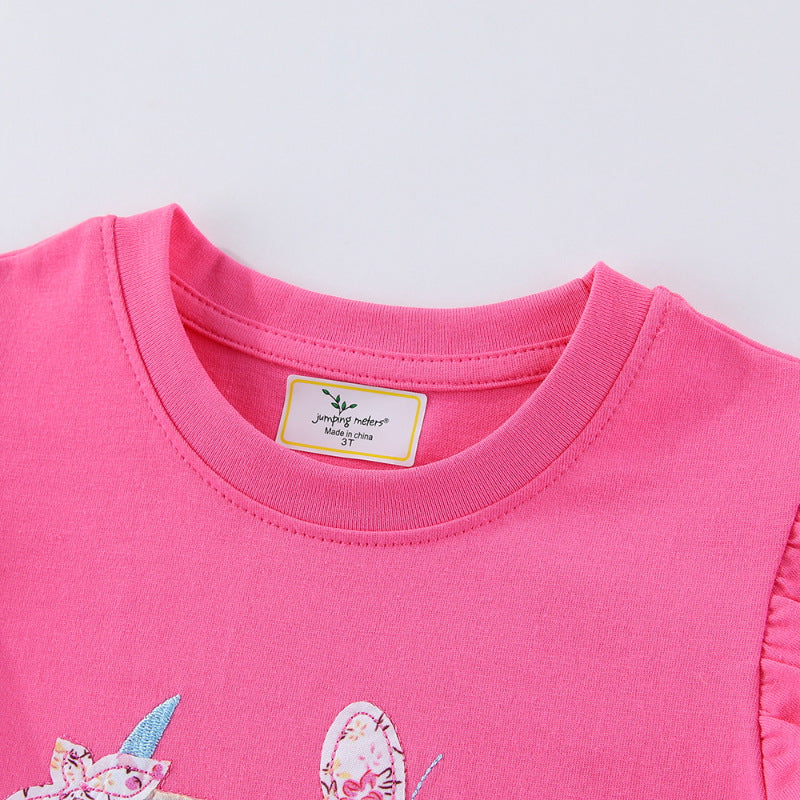 Mädchen T-Shirt mit kreativen Rüschendetails und bezauberndem Einhorn-Motiv R&B