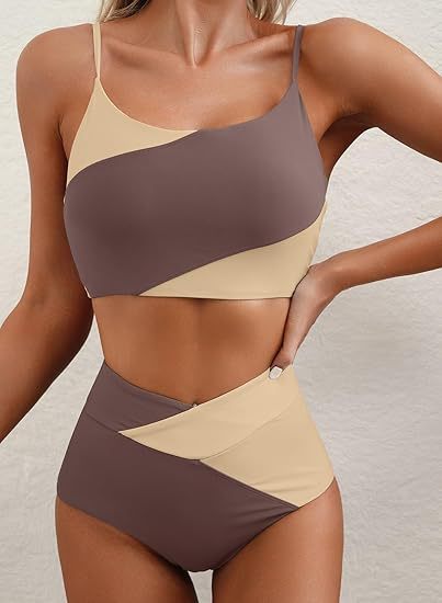 Damen Hoch tailliertes Bikini-Oberteil mit asymmetrischem Design R&B