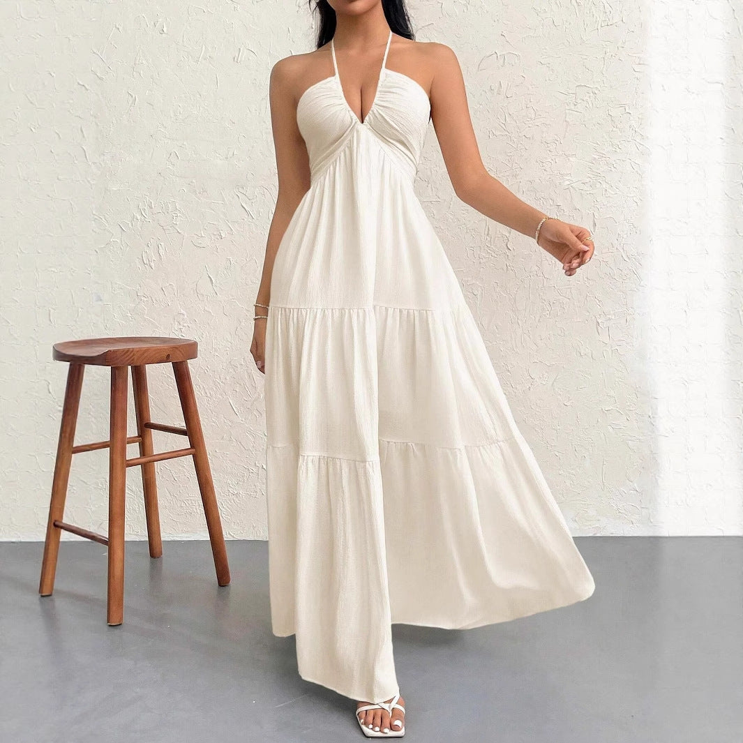 Damen Maxikleid mit tiefer Frontausschnitt und schwingendem Rock R&B