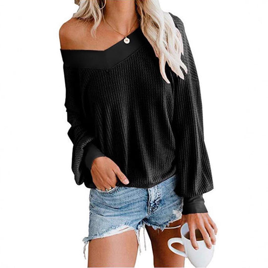 Damen weicher und lässiger Pullover mit asymmetrischem Ausschnitt R&B