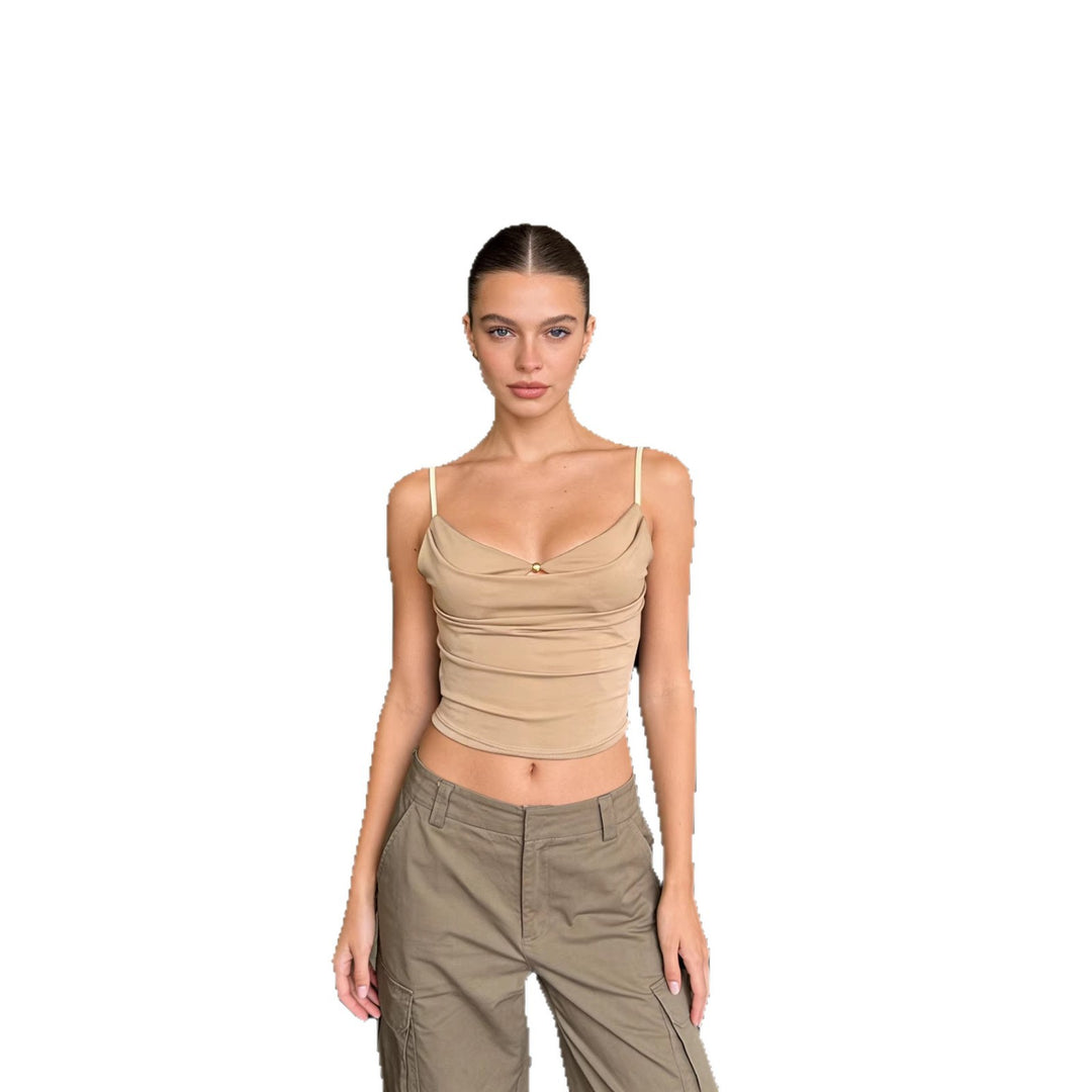Damen Trendy Drapiertes Oberteil mit feiner Goldapplikation R&B