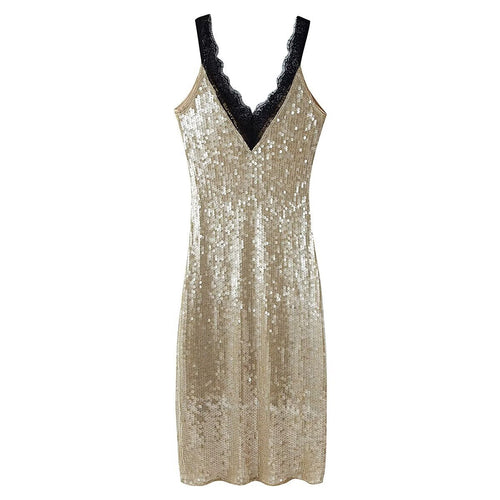 Damen glamouröses Abendkleid mit Pailletten und Spitzenverzierung R&B