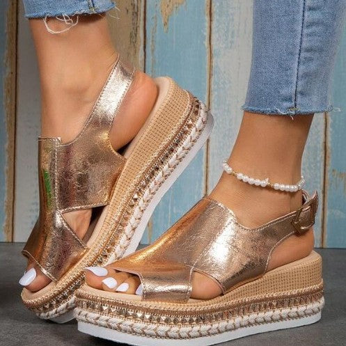 Damen elegante Keil-Sandalen mit offenen Zehen und Riemen R&B