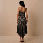 Damen nan Spitzen-Zweiteiler mit Bustier-Croptop und asymmetrischem Midirock R&B