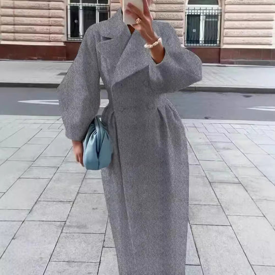 Damen eleganter Trenchcoat mit hohem Schlitz und Puffärmeln R&B