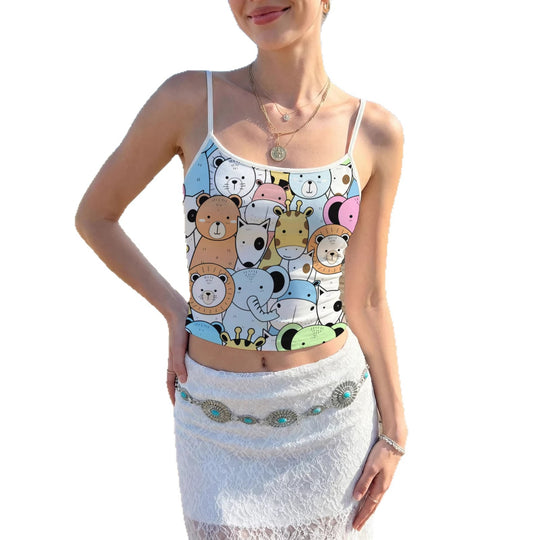 Damen Crop-Top mit floralem Motiv und verstellbaren Trägern R&B