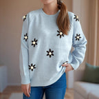 Damen Strickpullover mit floralen Applikationen und lässigem Schnitt R&B