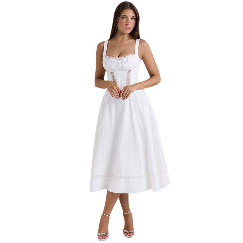 Damen Midi-Kleid mit raffiniertem Taillen-Design und zarter Rüsche R&B