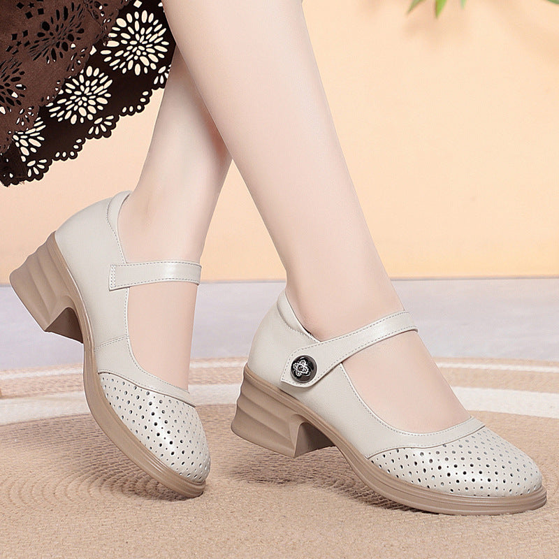 Damen Mary Jane Schuhe mit dekorativer Schnalle und atmungsaktiver Oberflächenstruktur R&B