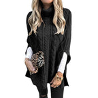 Damen Kuschelponcho mit hohem Kragen und Zopfmuster R&B