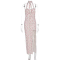 Damen Maxikleid mit floralem Muster, Neckholder und asymmetrischem Saum R&B