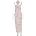 Damen Maxikleid mit floralem Muster, Neckholder und asymmetrischem Saum R&B
