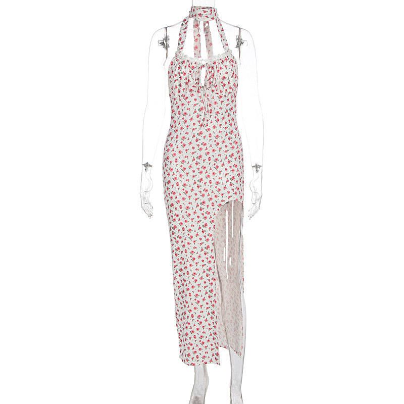 Damen Maxikleid mit floralem Muster, Neckholder und asymmetrischem Saum R&B