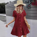 Damen Freizeitkleid mit Knopfverschluss und Volants R&B
