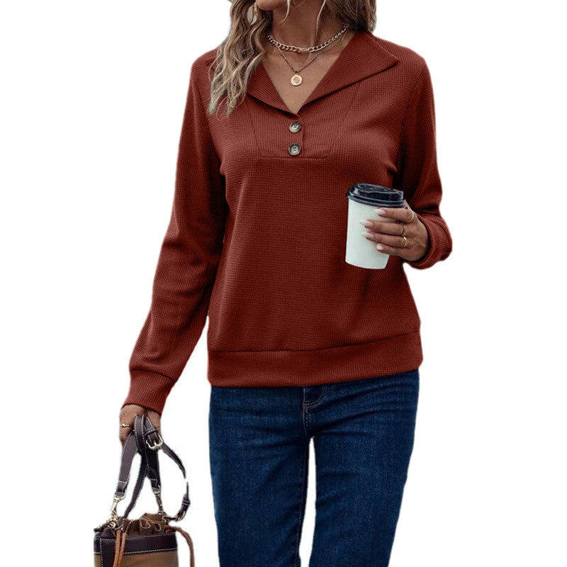 Damen Langarm-Pullover mit klassischem Kragen und modischen Knopfdetails R&B