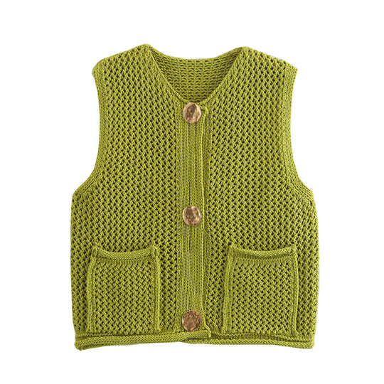 Damen Strickweste mit Knopfdetails und praktischen Taschen R&B