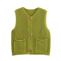 Damen Strickweste mit Taschen und dekorativen Knopfdetails