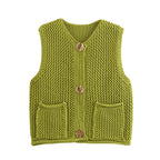 Damen Strickweste mit Taschen und dekorativen Knopfdetails