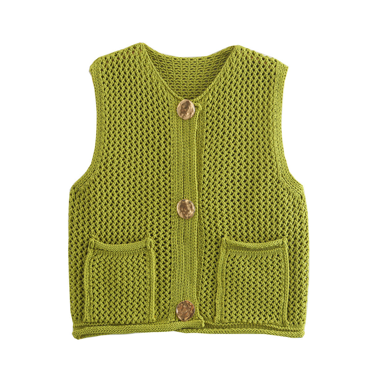 Damen Strickweste mit Taschen und dekorativen Knopfdetails