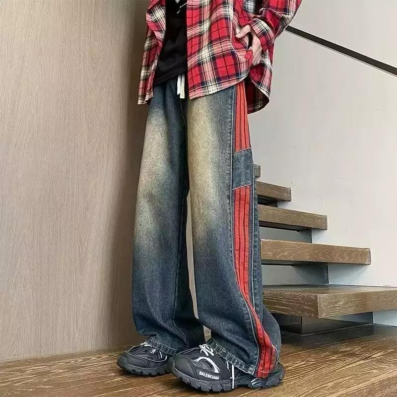 Herren weit geschnittene Denim-Hose mit seitlichen Streifen und Taschen R&B
