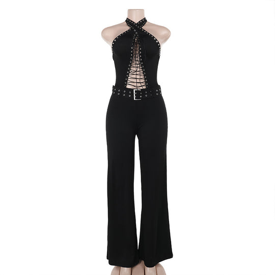 Damen Figurbetonter Jumpsuit mit raffiniertem Schnürdesign R&B