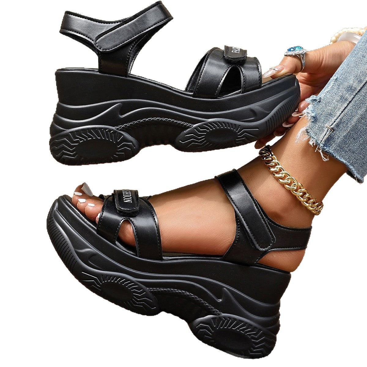 Damen Sportliche Sandalen mit dicker Sohle und modischem Riemen R&B