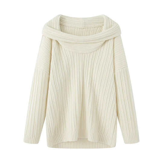 Damen lässiger Strickpullover mit weitem Rollkragen und Rippenstruktur R&B