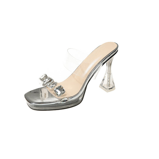 Damen transparente Sandalen mit Glitzersteinen R&B