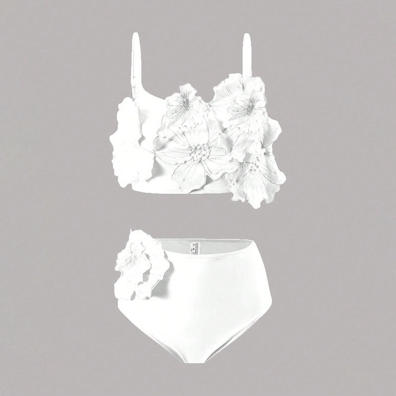 Damen Bikini-Set mit floralem Oberteil und hoch geschnittenem Höschen R&B