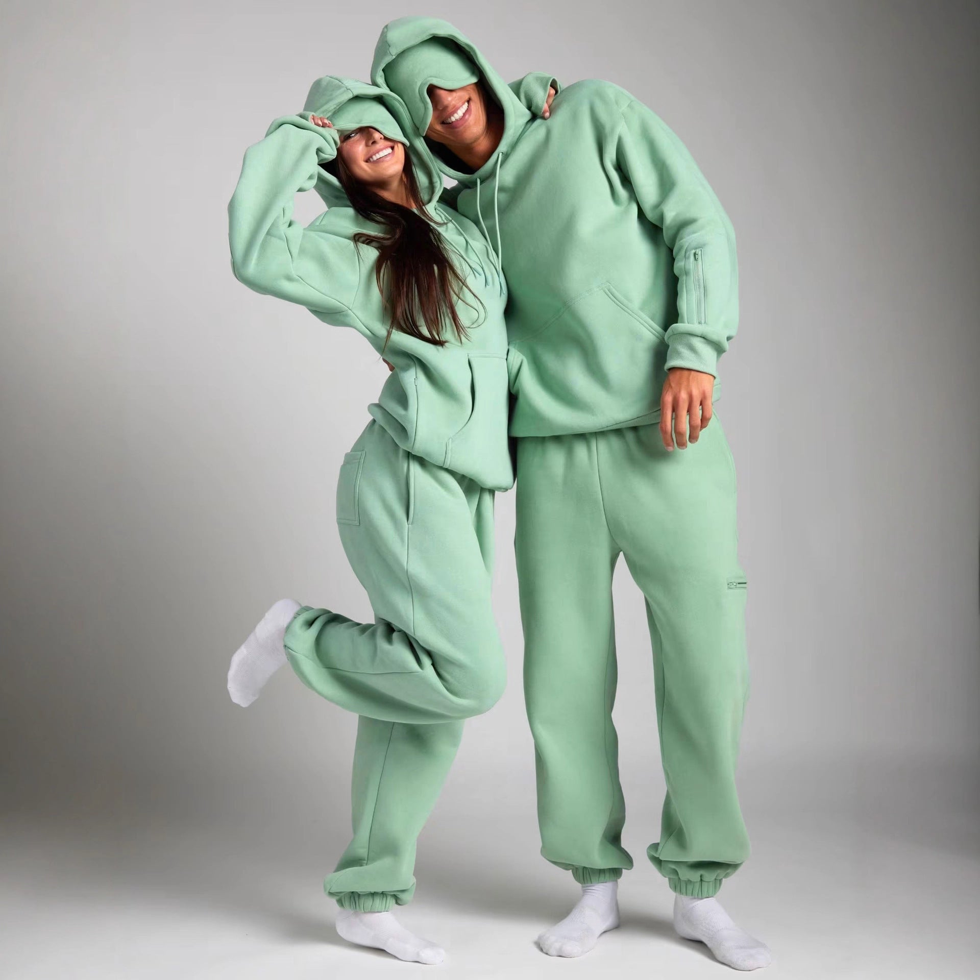 Damen nan Kapuzensweatshirt mit integrierter Schlafblende und weichem Fleece-Innenfutter R&B