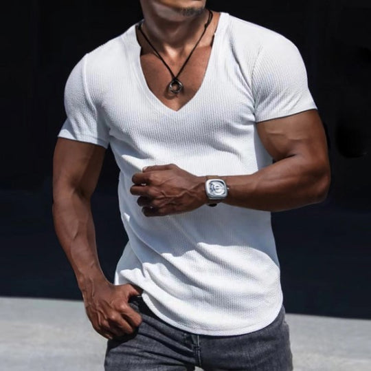 Herren V-Ausschnitt T-Shirt mit strukturierter Oberfläche R&B