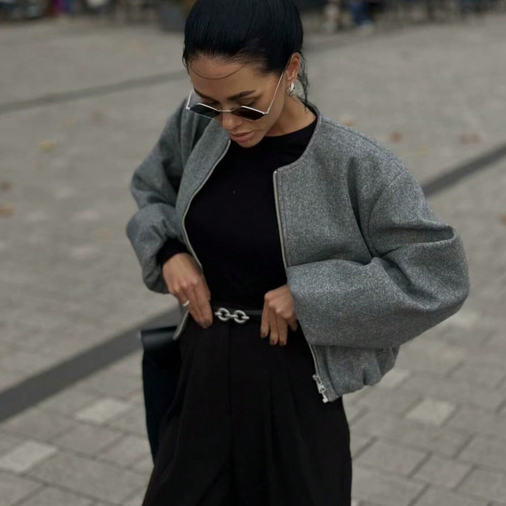 Damen modische kurz geschnittene Jacke mit voluminösen Ärmeln R&B