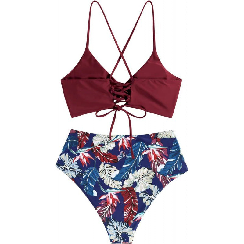 Damen Hochwertiger Bikini mit Knotendetail und hohem Bund R&B