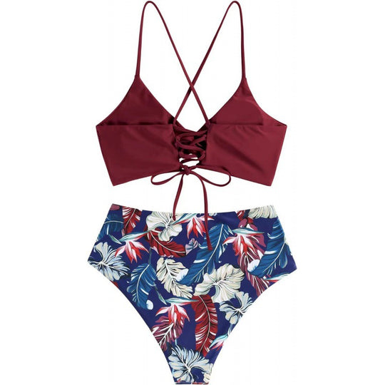 Damen Hochwertiger Bikini mit Knotendetail und hohem Bund R&B