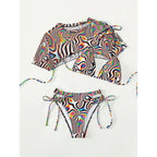 Damen Bunte Bikini-Set mit transparentem Oberteil R&B