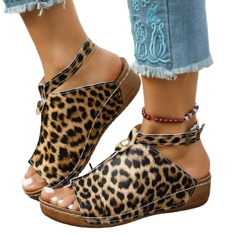 Damen Wedge-Sandaletten mit Leopardenmuster R&B
