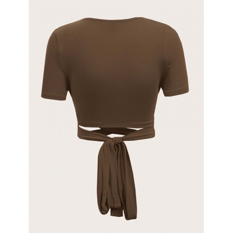 Damen Einseitig drapiertes Crop-Top mit Bindegürtel R&B