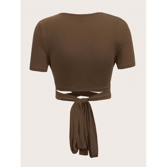 Damen Einseitig drapiertes Crop-Top mit Bindegürtel R&B
