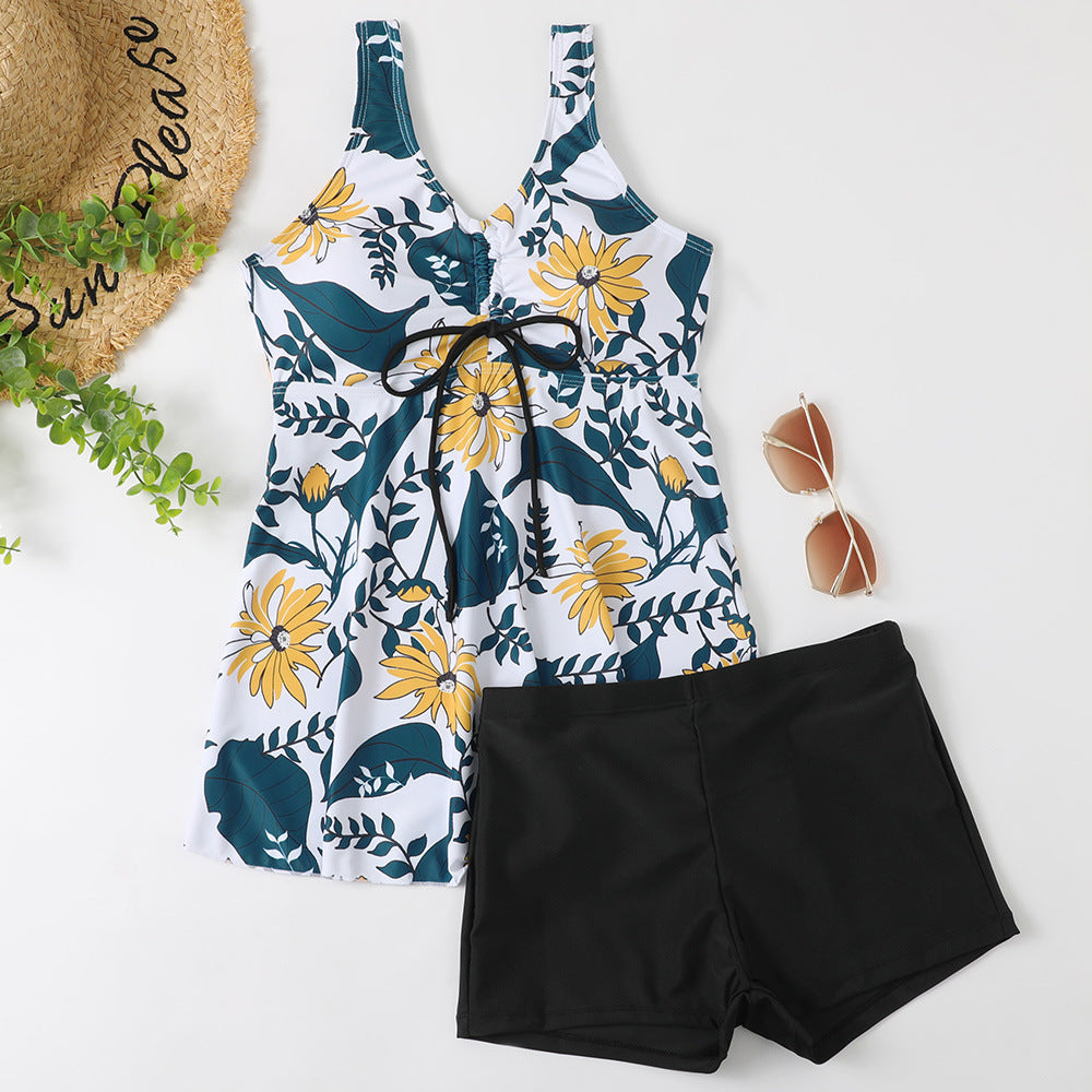 Damen Tankini-Set mit modischem Blumendruck und Rüschen R&B