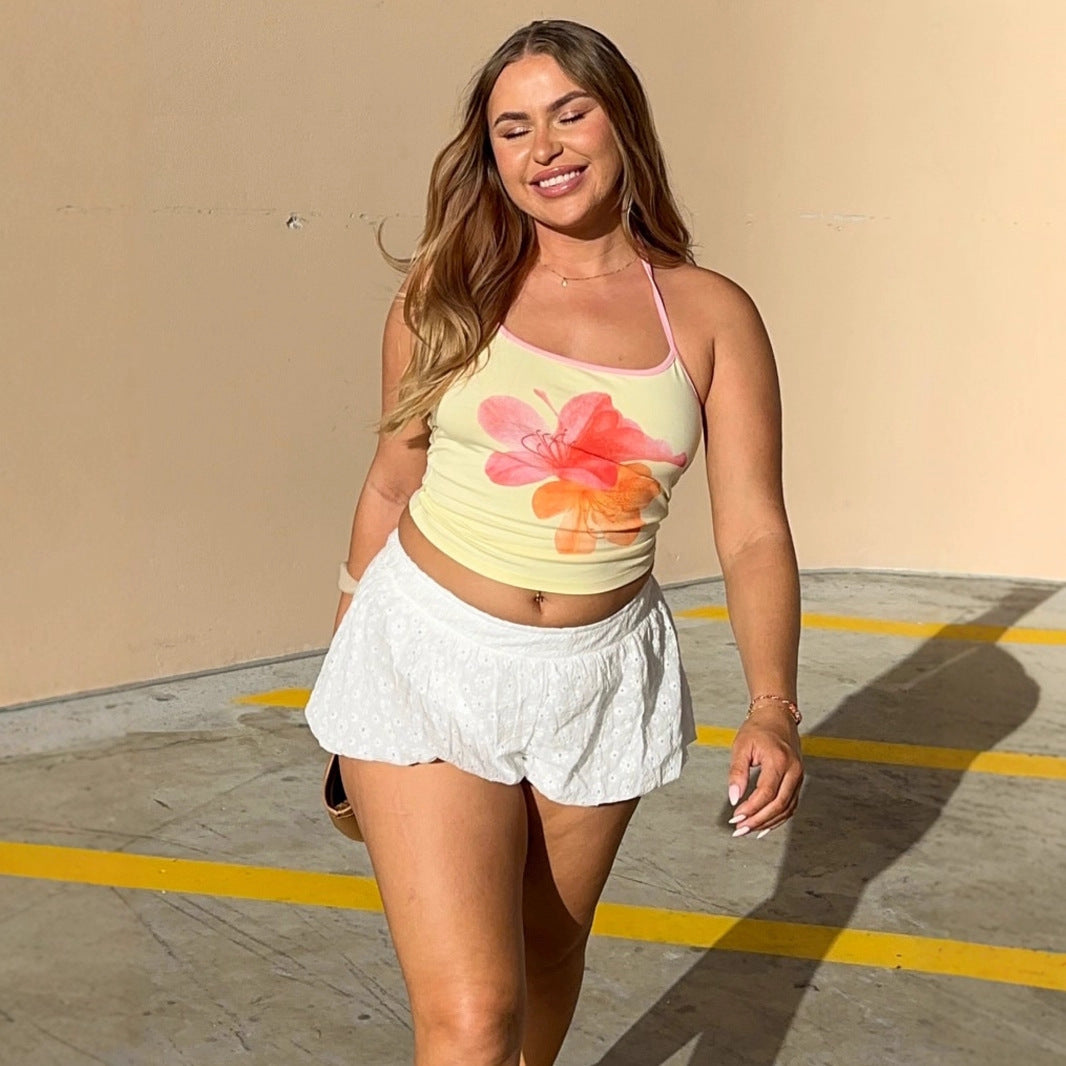 Damen Crop-Top mit floralem Druck und Halterhals R&B