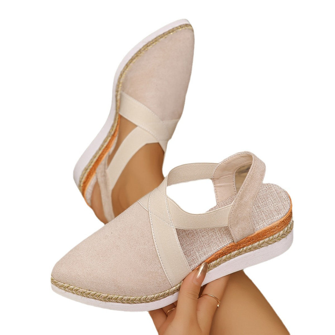 Damen nan Velours-Slingback-Keil mit spitzer Vorderkappe, geflochtenem Juteband und dämpfender Laufsohle R&B