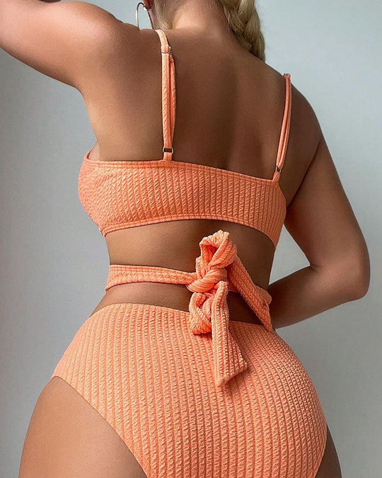 Damen Hochtailliertes Bikini-Set mit gekreuztem Oberteil und strukturierter Stoffqualität R&B