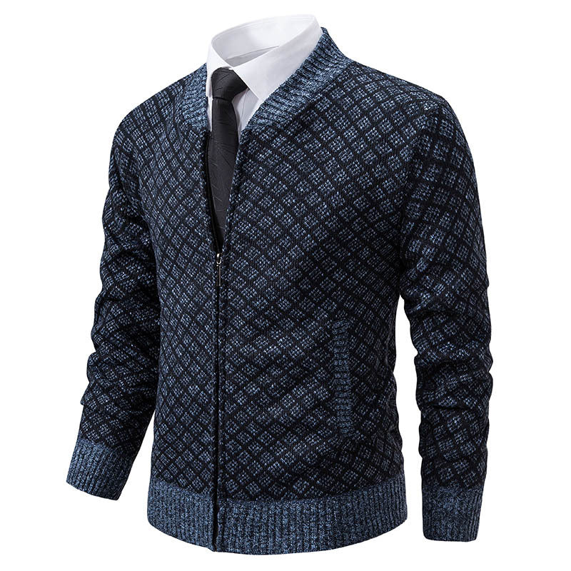 Herren modische Strickjacke mit modernem Zopfmuster und Reißverschluss